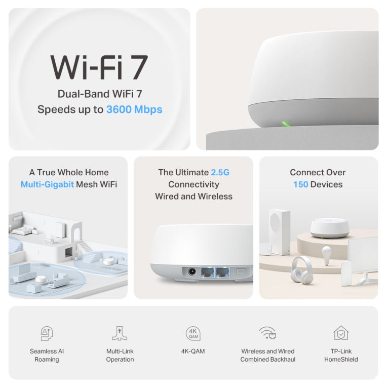 TP-Link DECO BE25(3-PACK) sistema Wi-Fi Mesh (Wi-Fi en malla) Doble banda (2.4 GHz / 5 GHz) Wi-Fi 7 (802.11be) Blanco 2 Interno