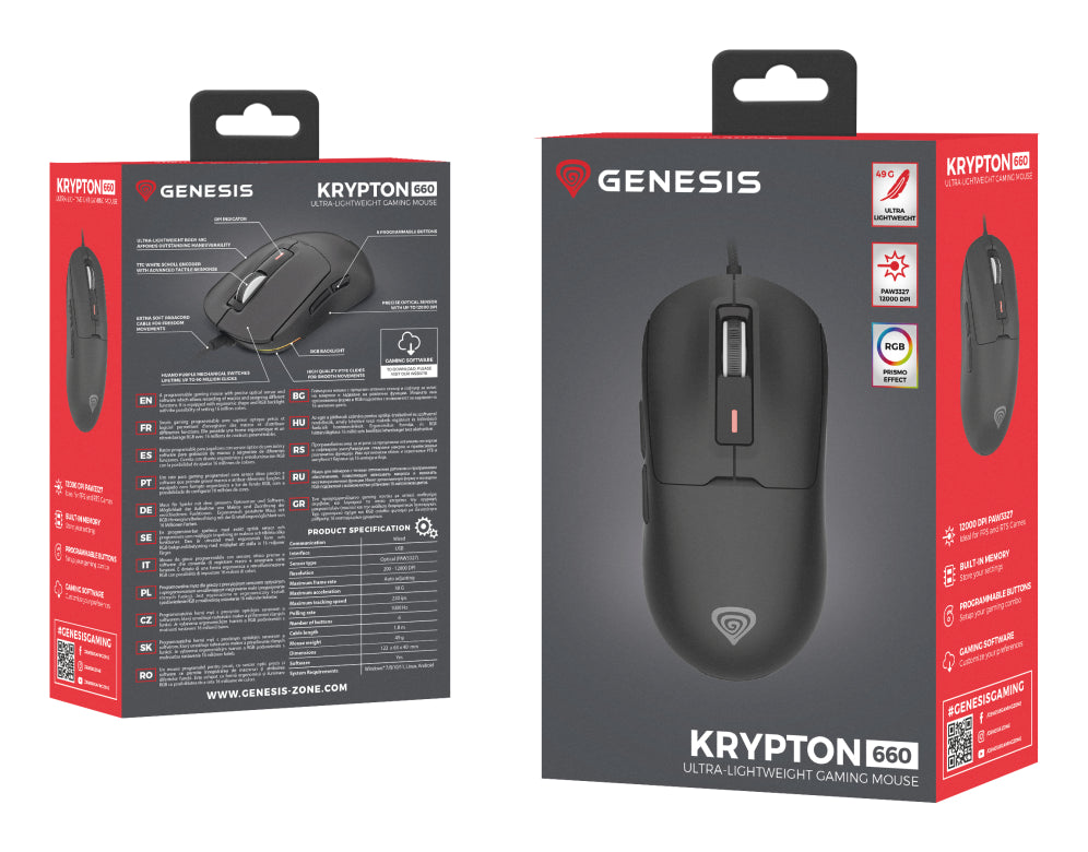 GENESIS Krypton 660 ratón Juego mano derecha USB tipo A Óptico 12000 DPI