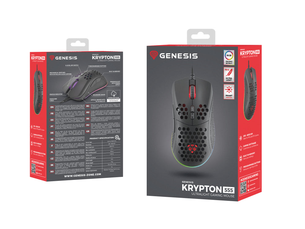 GENESIS Krypton 555 ratón Juego mano derecha USB tipo A Óptico 8000 DPI