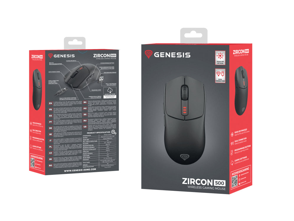 GENESIS Zircon 500 ratón Juego mano derecha RF Wireless + Bluetooth + USB Type-C Óptico 10000 DPI