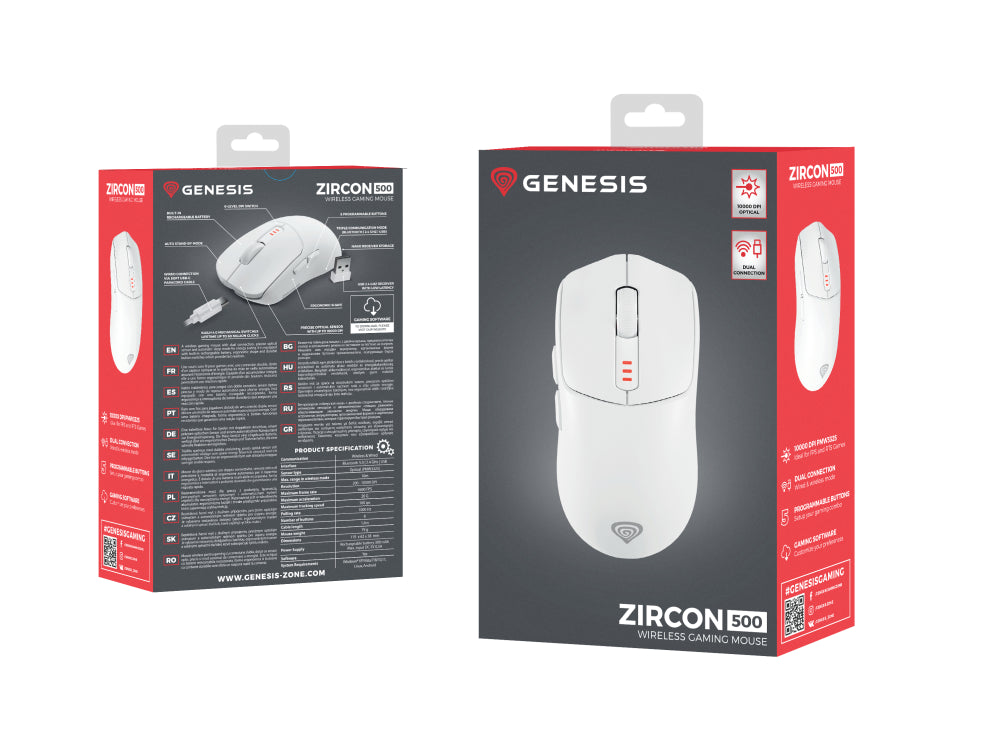 GENESIS Zircon 500 ratón Juego mano derecha RF Wireless + Bluetooth + USB Type-C Óptico 10000 DPI