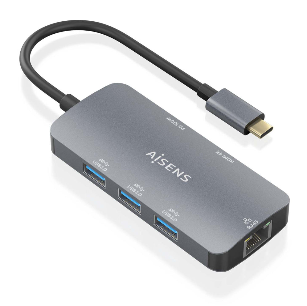AISENS ASUC-6P019-GR base para portátil y replicador de puertos Alámbrico USB 3.2 Gen 1 (3.1 Gen 1) Type-C