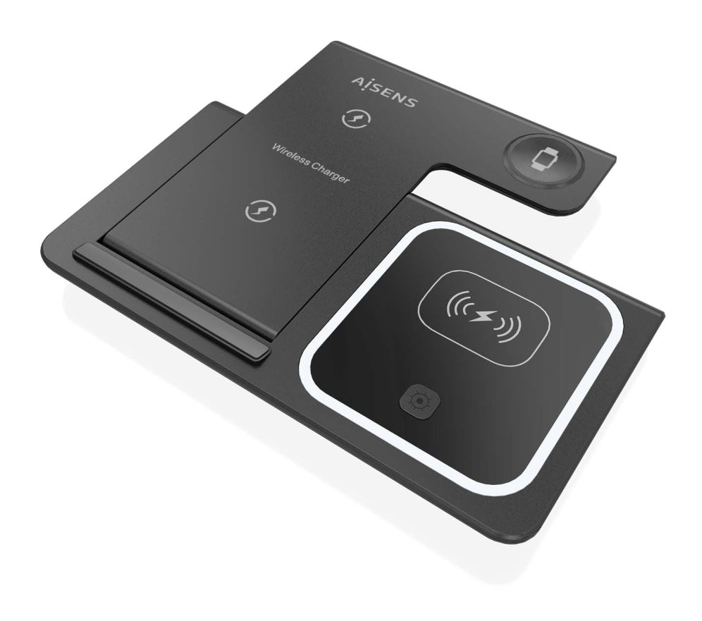 AISENS ASCH-15W3WC043-BK cargador de dispositivo móvil Auriculares. Teléfono móvil. Smartphone. Reloj inteligente Cargador inalámbrico Carga rápida Interior