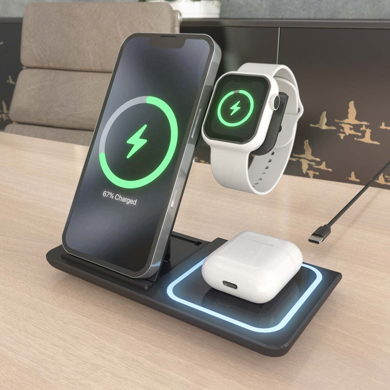 AISENS ASCH-15W3WC043-BK cargador de dispositivo móvil Auriculares. Teléfono móvil. Smartphone. Reloj inteligente Cargador inalámbrico Carga rápida Interior