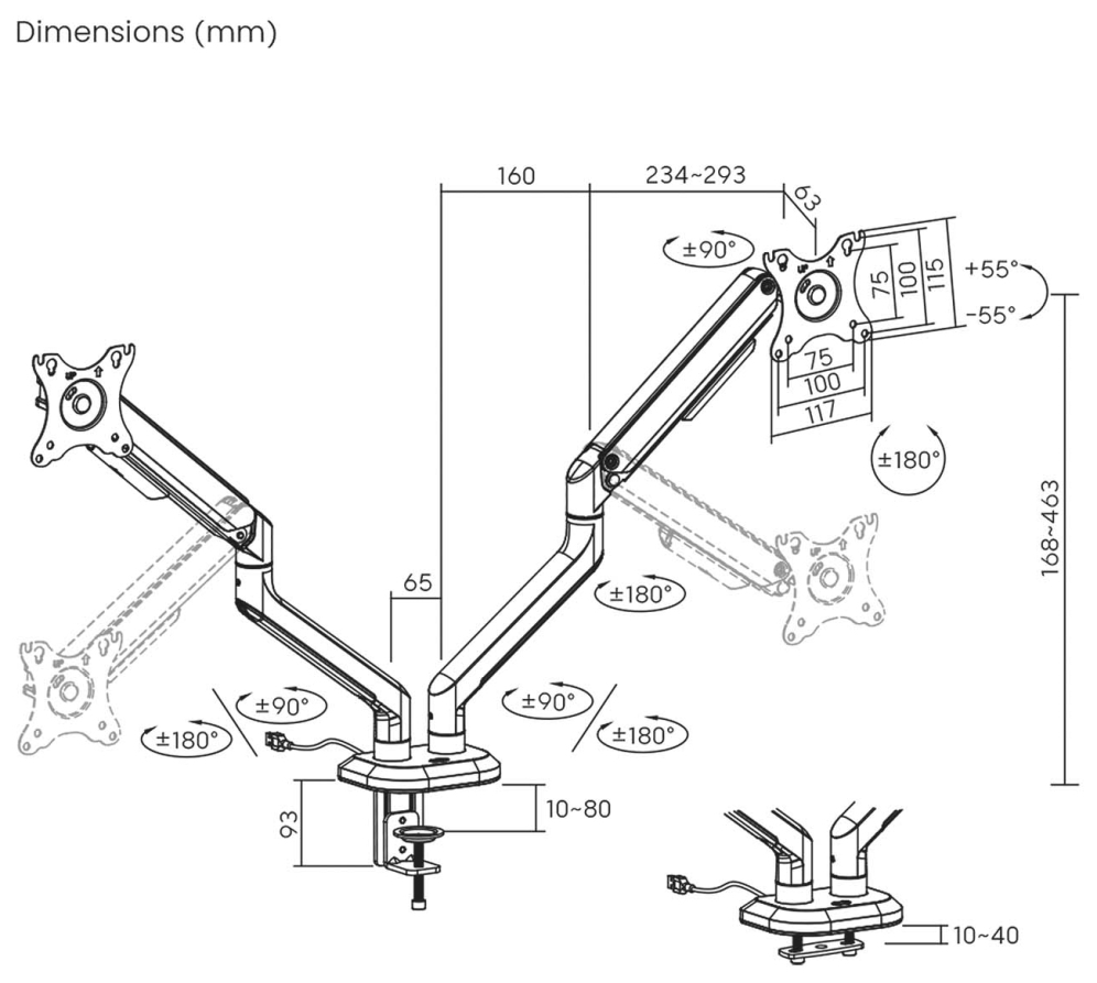 AISENS DT32TSR-297 soporte para monitor 81.3 cm (32") Escritorio Negro. Blanco - detalle