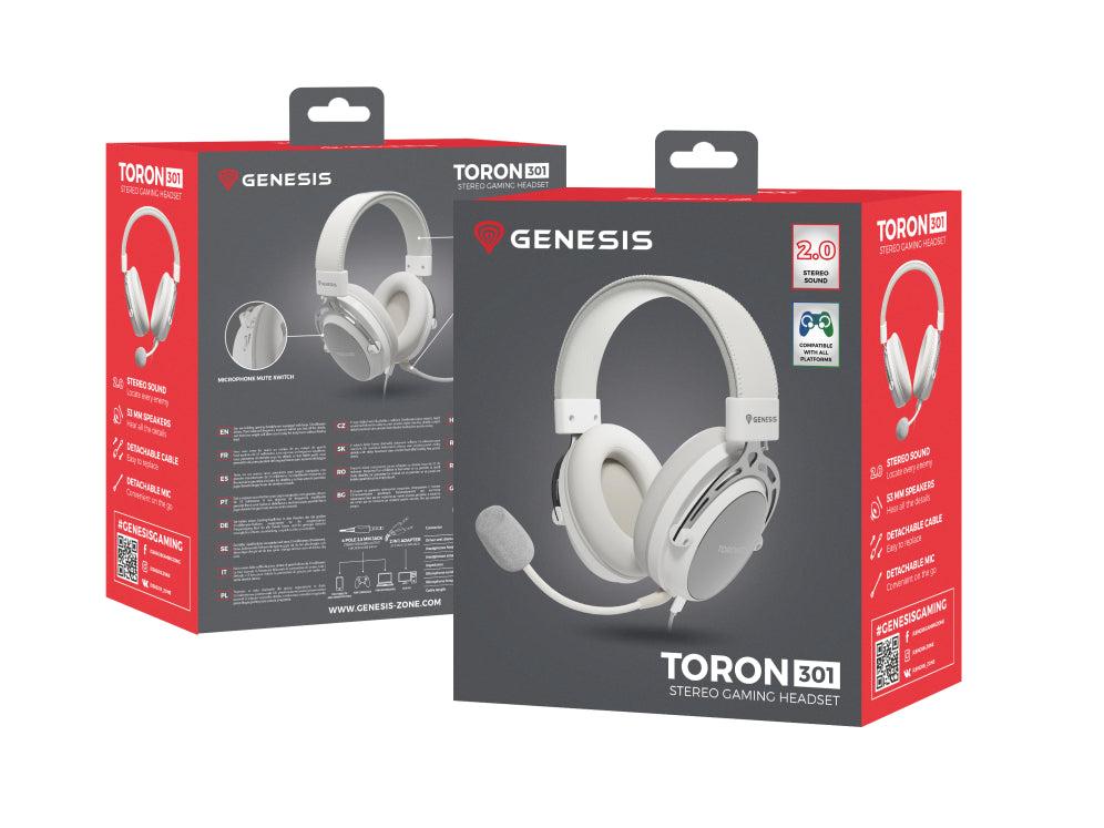 Auriculares con cable GENESIS Toron 301 para xogos, brancos