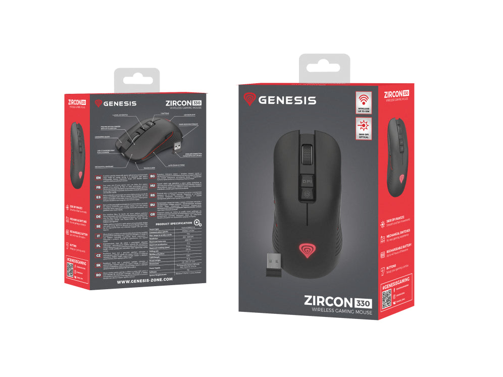 GENESIS Zircon 330 ratón Juego mano derecha RF inalámbrico Óptico 3600 DPI