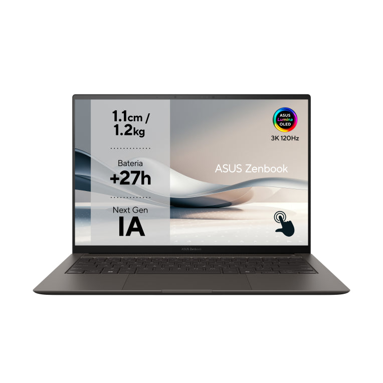 ASUS Zenbook S 14 OLED UX5406SA-PZ334W Copilot+ PC - Ordenador Portátil 14" 3K 120Hz (Intel Core Ultra 7 258V. 32GB RAM. 1TB SSD. Arc Graphics 140V. Windows 11 Home) Gris Zumaia - Teclado QWERTY español