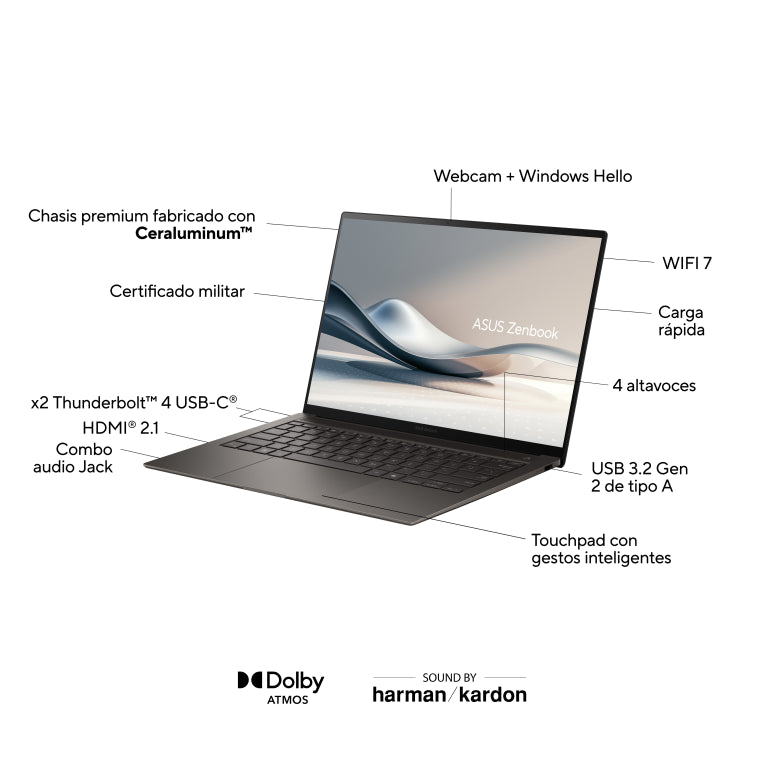 ASUS Zenbook S 14 OLED UX5406SA-PZ334W Copilot+ PC - Ordenador Portátil 14" 3K 120Hz (Intel Core Ultra 7 258V. 32GB RAM. 1TB SSD. Arc Graphics 140V. Windows 11 Home) Gris Zumaia - Teclado QWERTY español