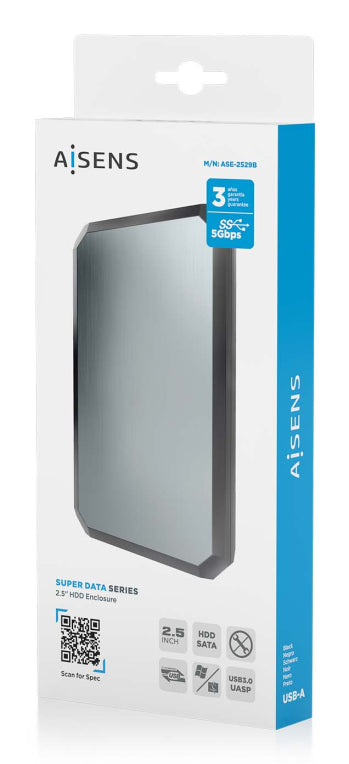 AISENS ASE-2529B caja para disco duro externo Carcasa de disco duro/SSD Negro. Gris 2.5"