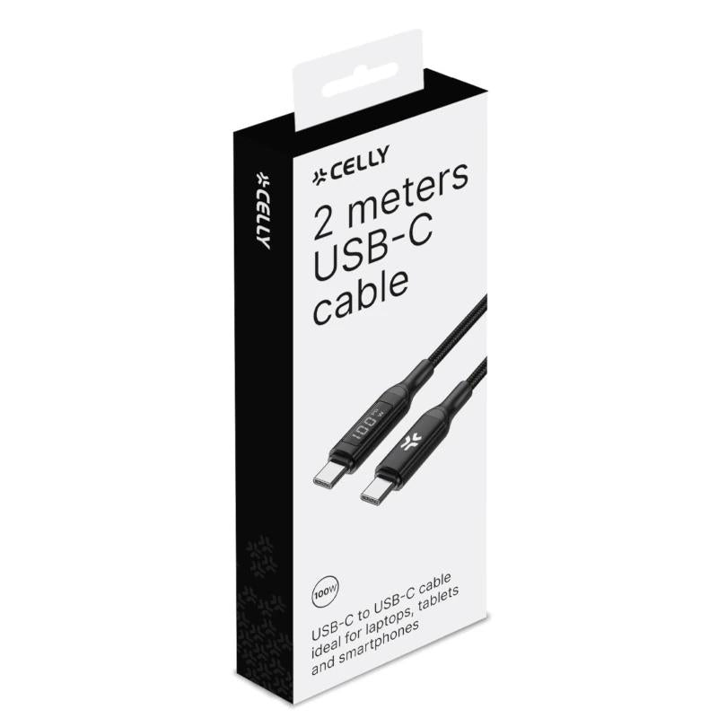 Celly Cable UsbC-UsbC2  2Mt Led BK 100w - detalle