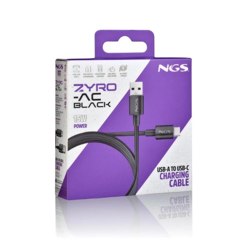 NGS CABLE CARGA RAPIDA USB-A A USB-C 1M NEGRO