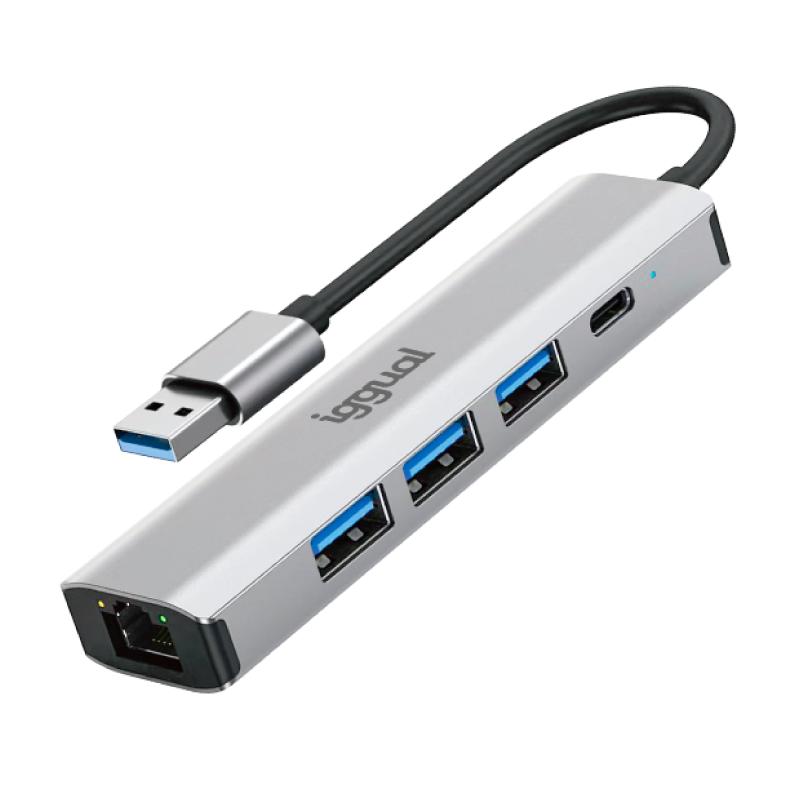 iggual Hub USB-A 5 puertos 3xUSB + RJ45 + tipo C - detalle