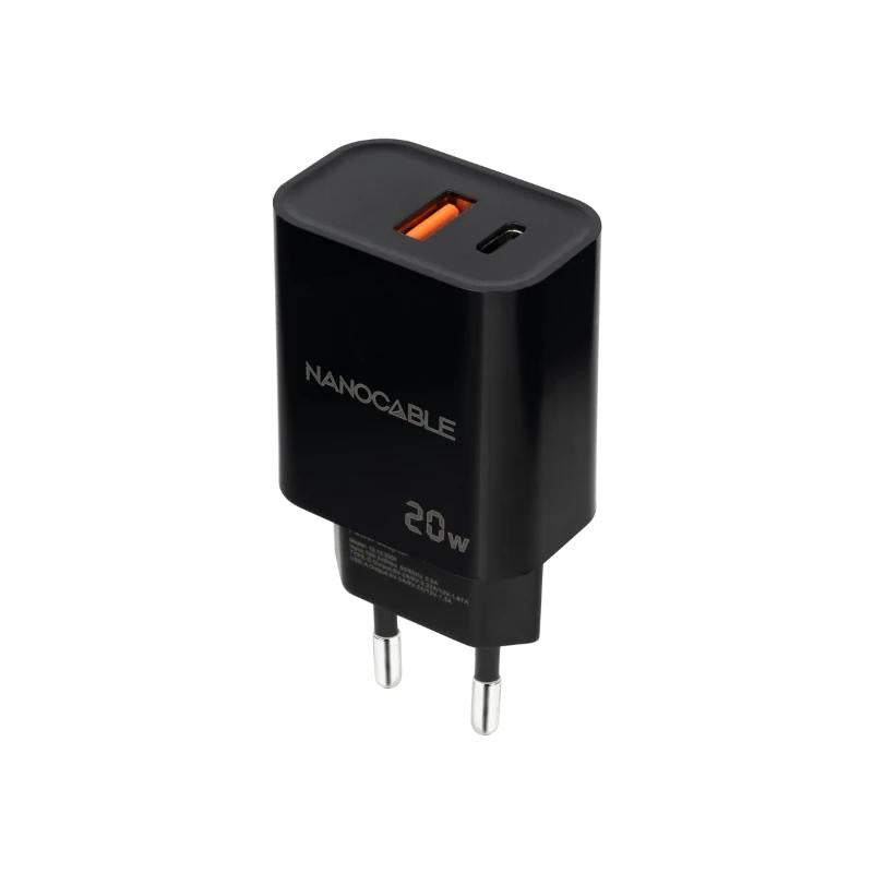 Nanocable Cargador USB-C/PD+USB-A/QC 20W Negro - detalle
