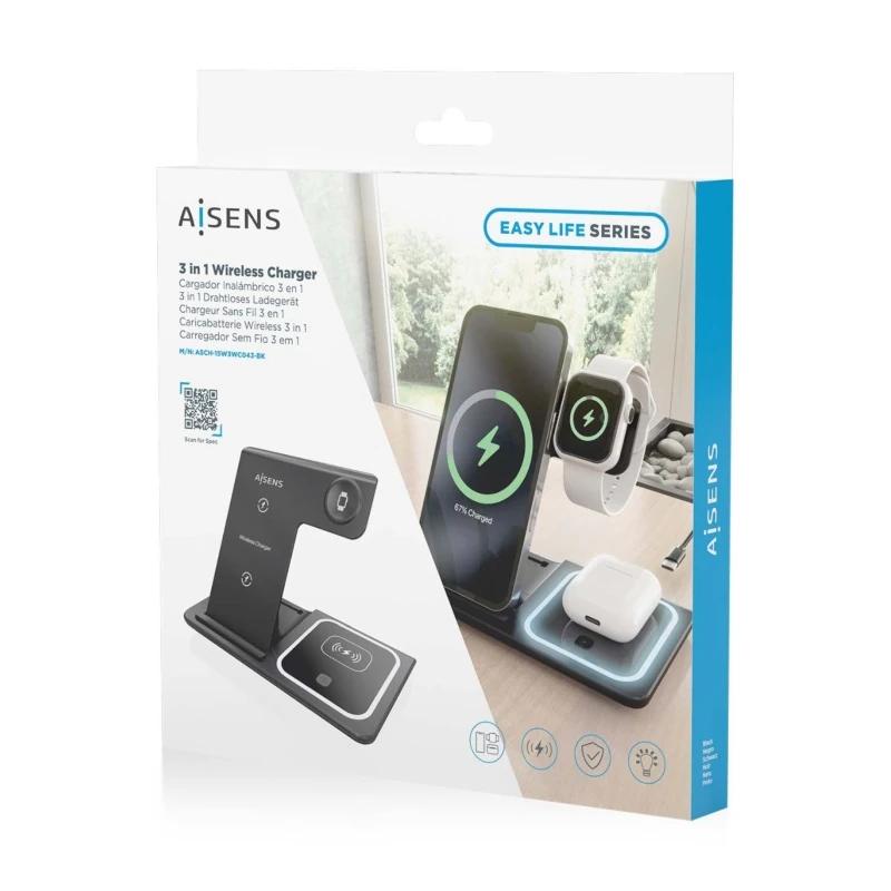 AISENS Cargador inalambrico USB-C 3 EN1 15w NEGRO - detalle