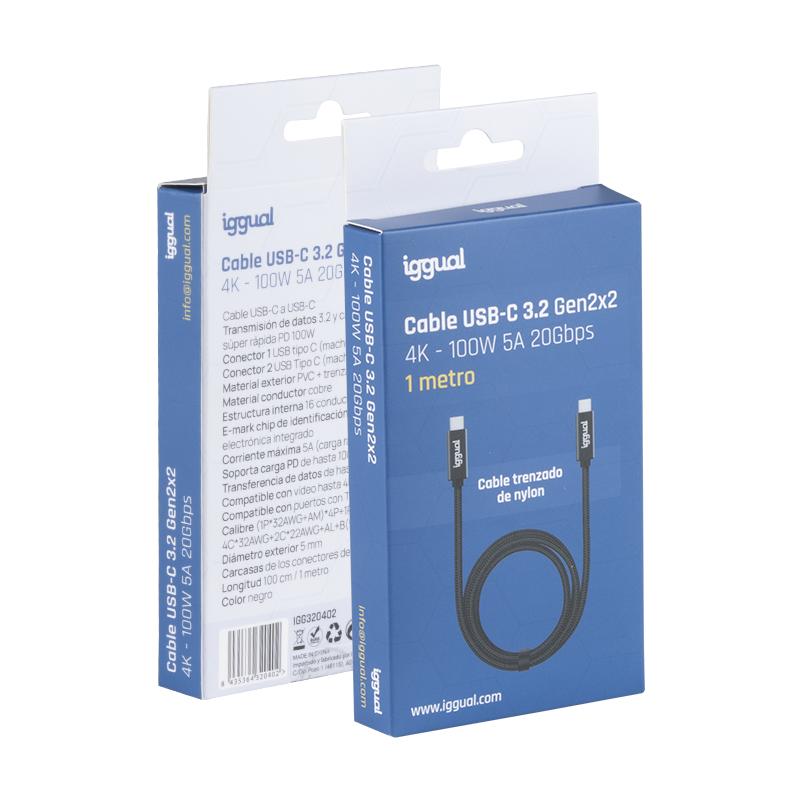 iggual Cable USB-C 3.2 Gen2x2 100W 5A 4K 1m nylon