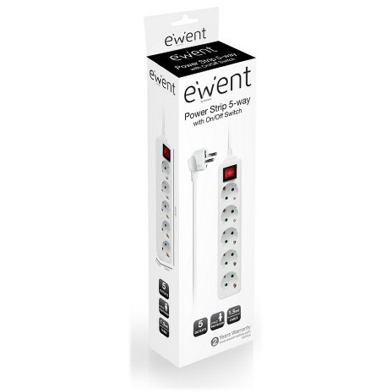 EWENT EW3916  Regleta 5 Tomas / 1 interruptor 1.5m - detalle
