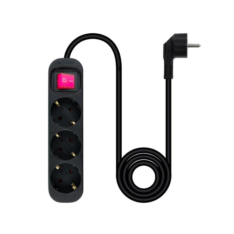 Nanocable Regleta 3 Tomas Interruptor Negro - detalle