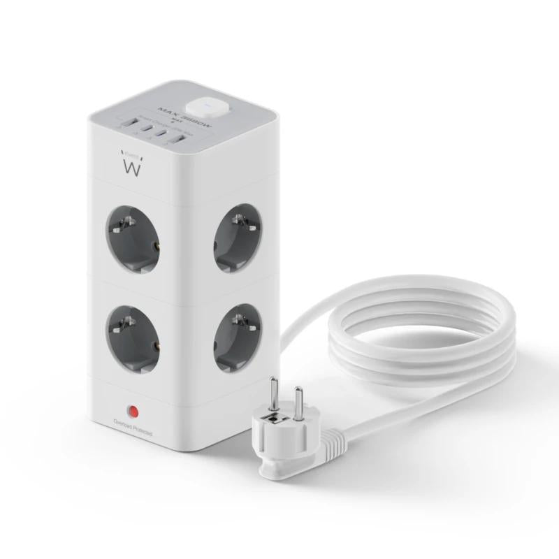 Ewent EW3864 Regleta 8 Tomas SHUCKO +2USB-A+2USB-C - detalle