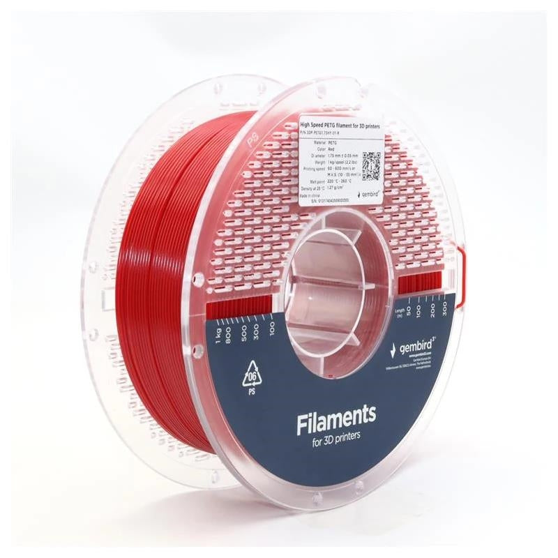 Gembird Filamento PETG Alta Veloc. 1.75mm 1kg Rojo