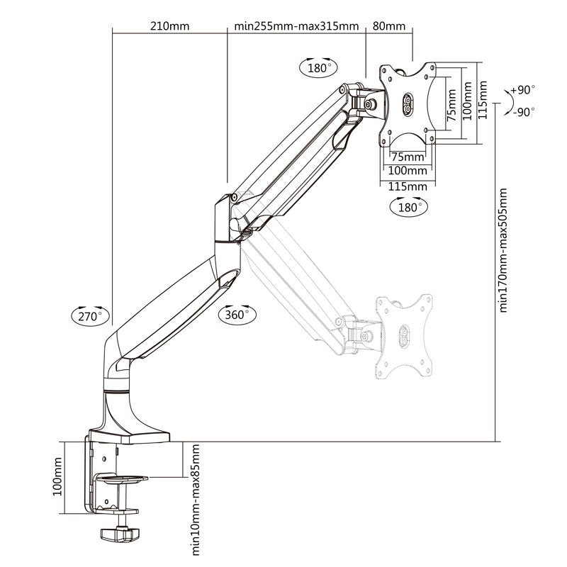 TooQ Soporte mesa incli/gira 1 brazo 13" a 32" - detalle