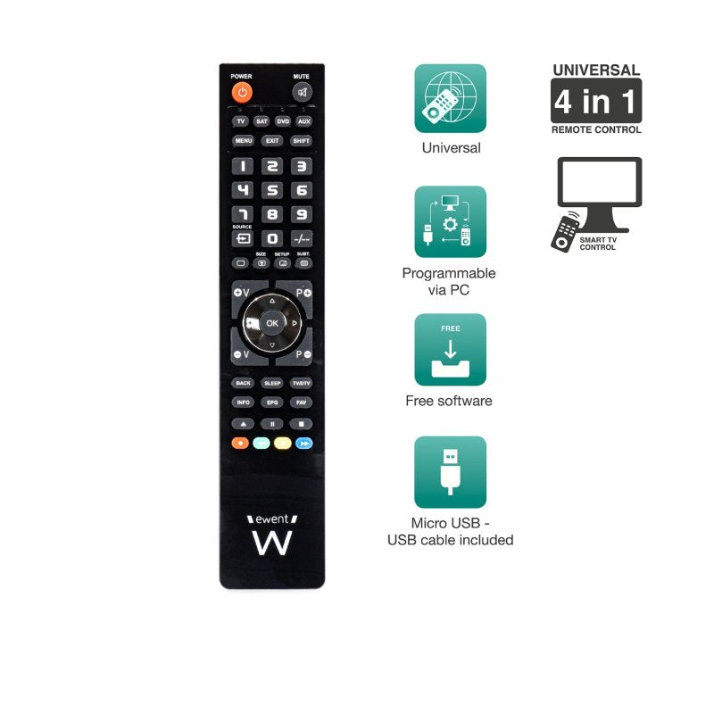 EWENT EW1570 Mando TV 4 en 1 programable x cable - detalle