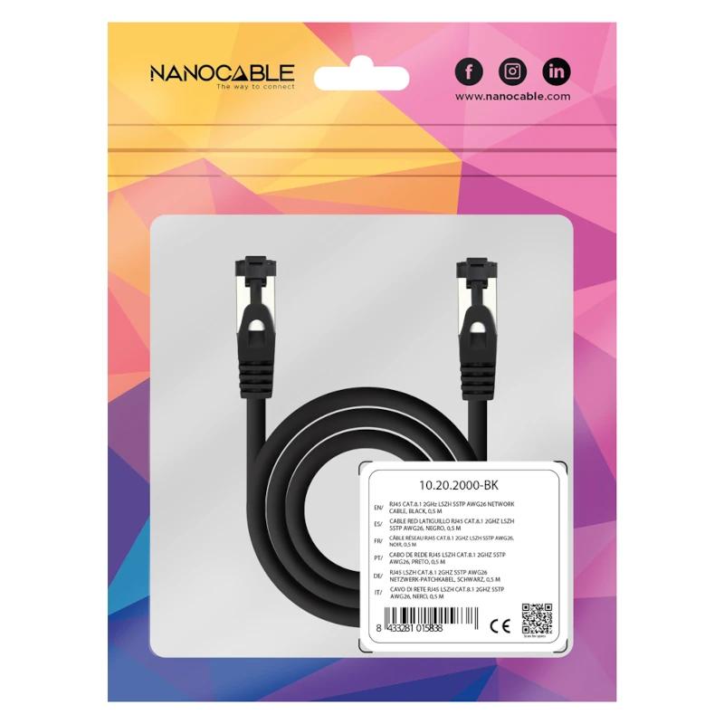 Nanocable Cable red Cat. 8.1 2GHZ SSTP Negro 0,25m