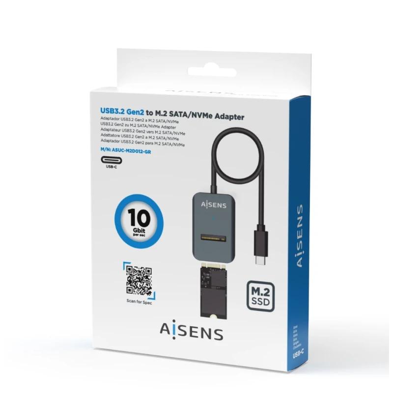 Aisens USB-C Dock M.2 Sata/Nvme-Usb3.1 Gen2 Gris - detalle