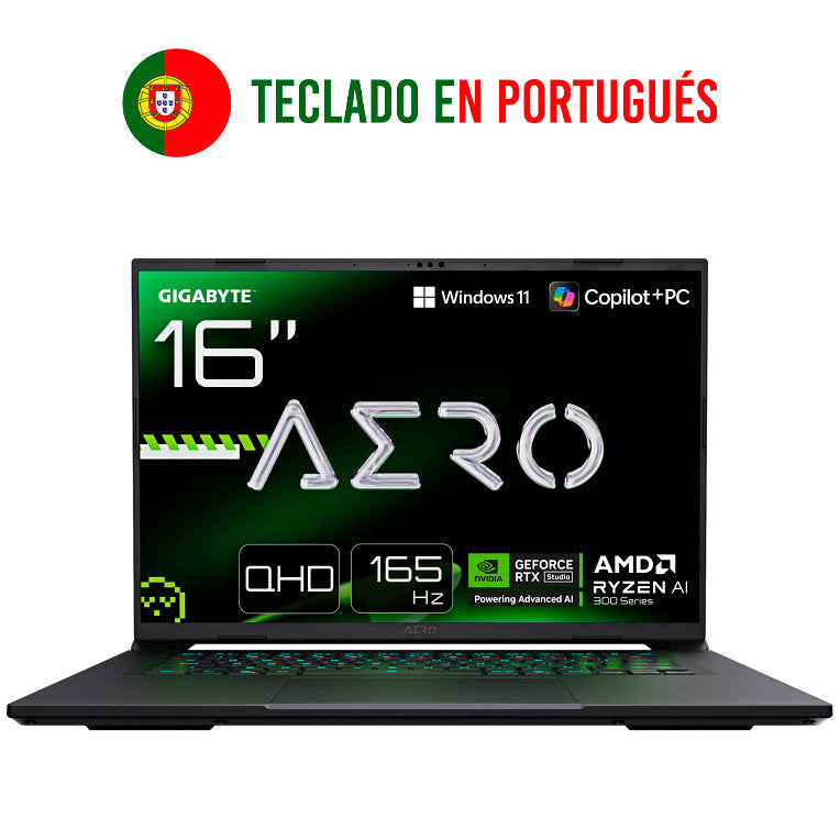 GIGABYTE AERO X16 1VH93PTC94AH ordenador portatil AMD Ryzen AI 7 350 Portátil 40.6 cm (16") WQXGA 16 GB DDR5-SDRAM 1 TB SSD NVIDIA GeForce RTX 5060 Wi-Fi 6E (802.11ax) Windows 11 Home Portugués Gris