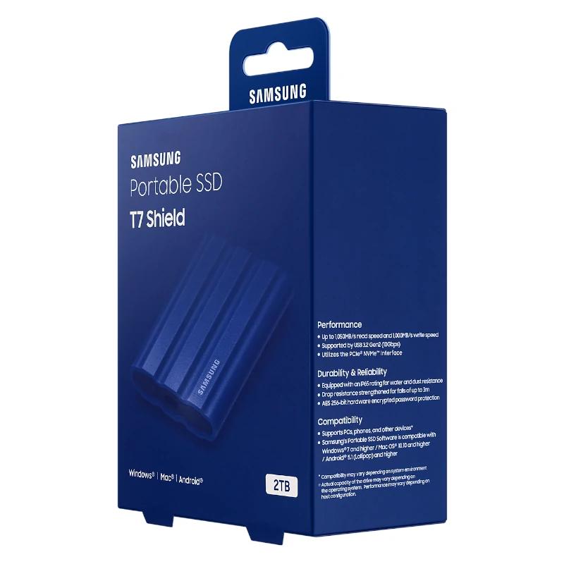 Unidade SSD externa Samsung T7 Shield de 2 TB, NVMe, USB 3.2, azul