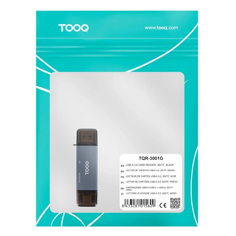 Tooq TQR-3001G Lector USB3.0 (USB-C+USB-A) SD/TF - detalle