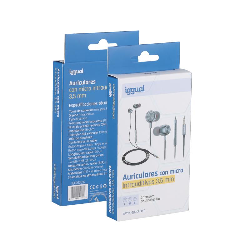 Auriculares intraauriculares iggual con micrófono, conector jack de 3,5 mm