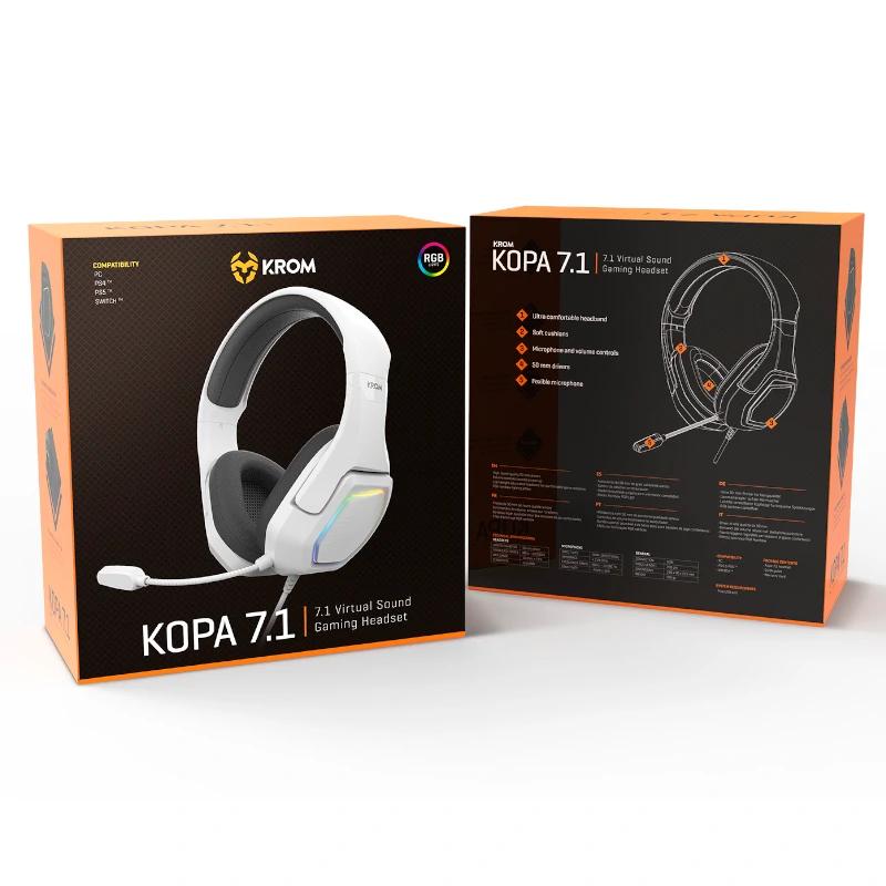 AURICULARES PARA XOGOS KROM KOPA 7.1 BRANCOS VIRTUAIS 