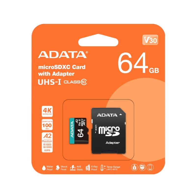 ADATA microSDXC/SDHC UHS-I U3 64GB c/adapt - detalle