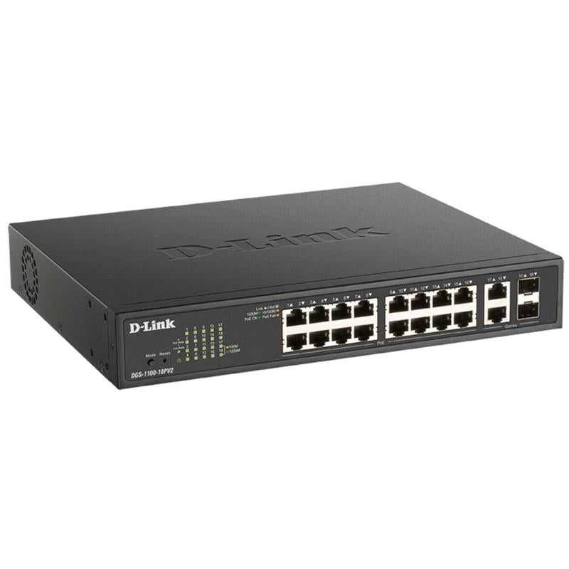 D-Link DGS-1100-18PV2 Switch 16xGb 2xSFP PoE+ - detalle