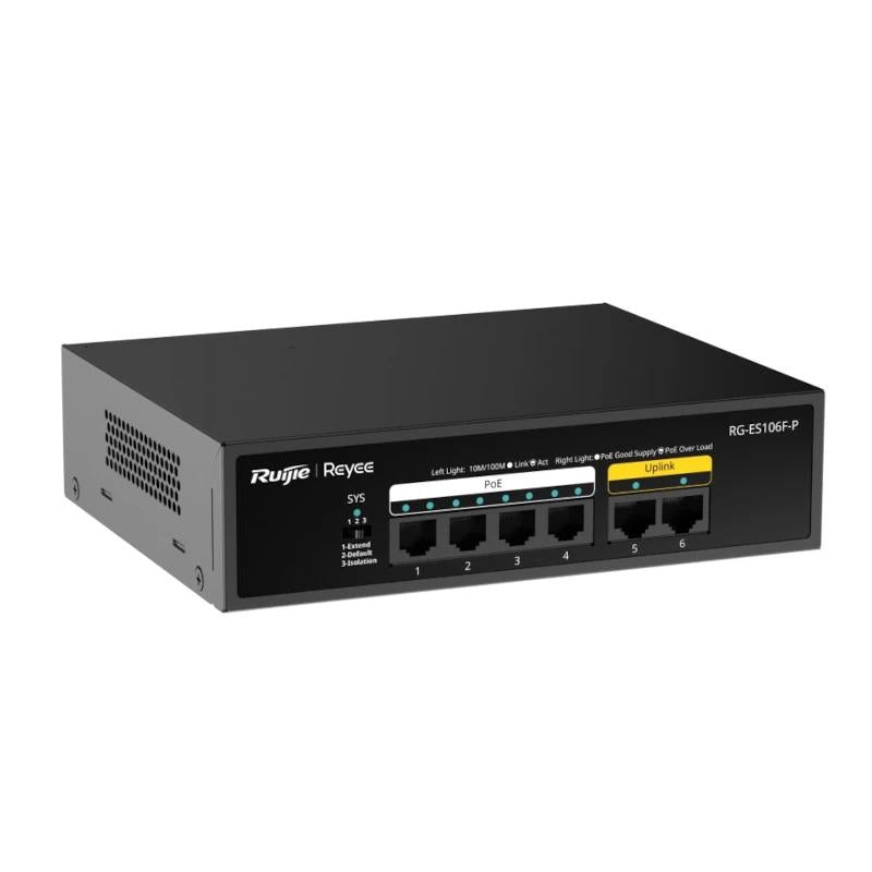 Reyee 6-Port 100Mbps, 4 of the ports support PoE/P - detalle