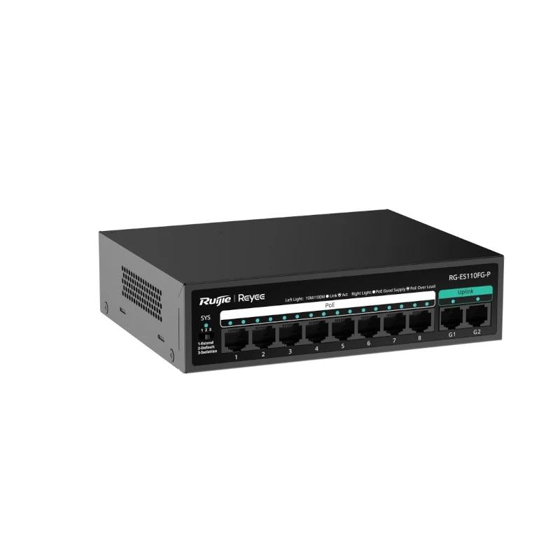 Reyee 8-Port 100Mbps + 2 Uplink Port 1000Mbps, 8 o - detalle