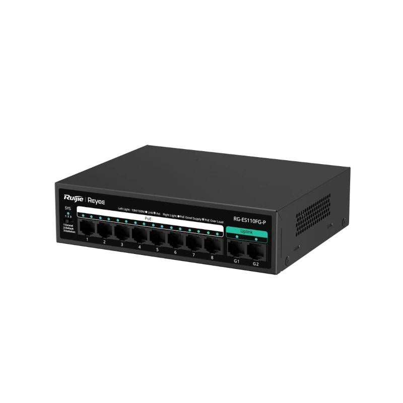 Reyee 8-Port 100Mbps + 2 Uplink Port 1000Mbps, 8 o - detalle