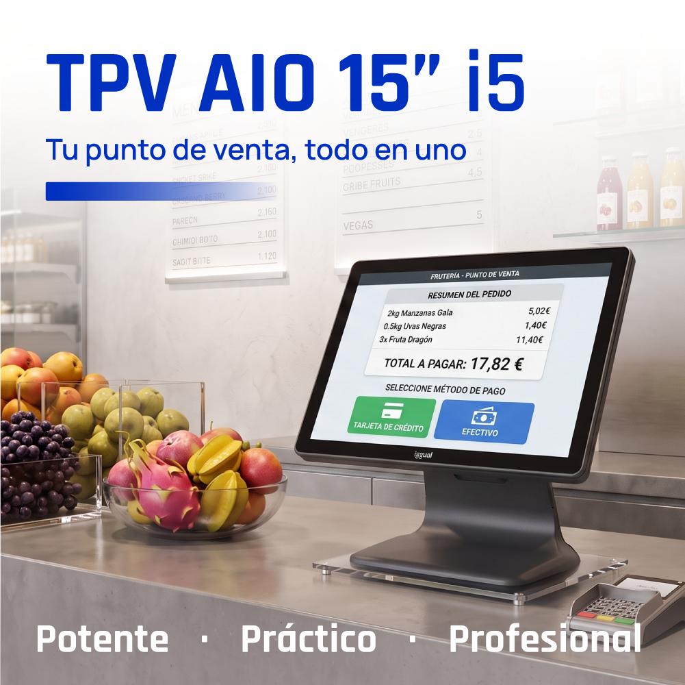 iggual TPV AIO 15" i5 8350U 8+256GB WiFi W11 Pro - detalle
