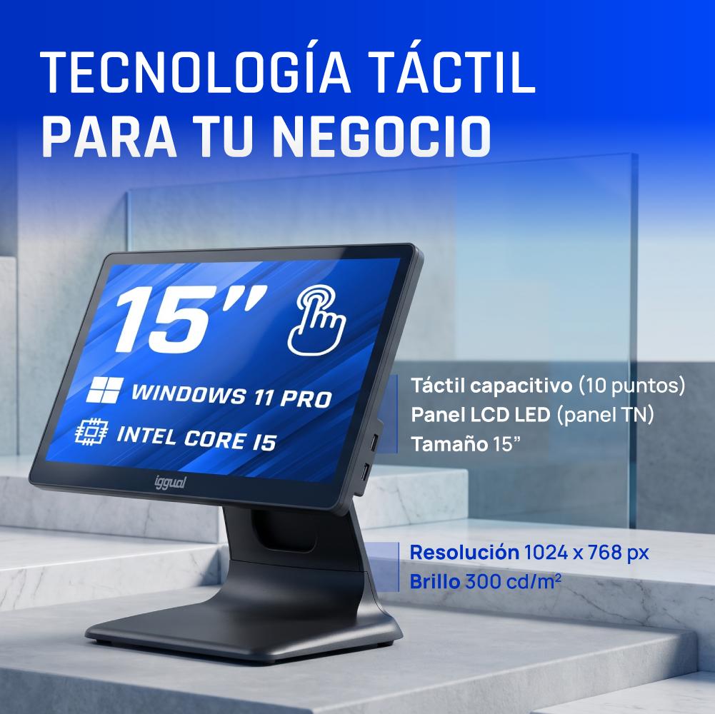 iggual TPV AIO 15" i5 8350U 8+256GB WiFi W11 Pro - detalle