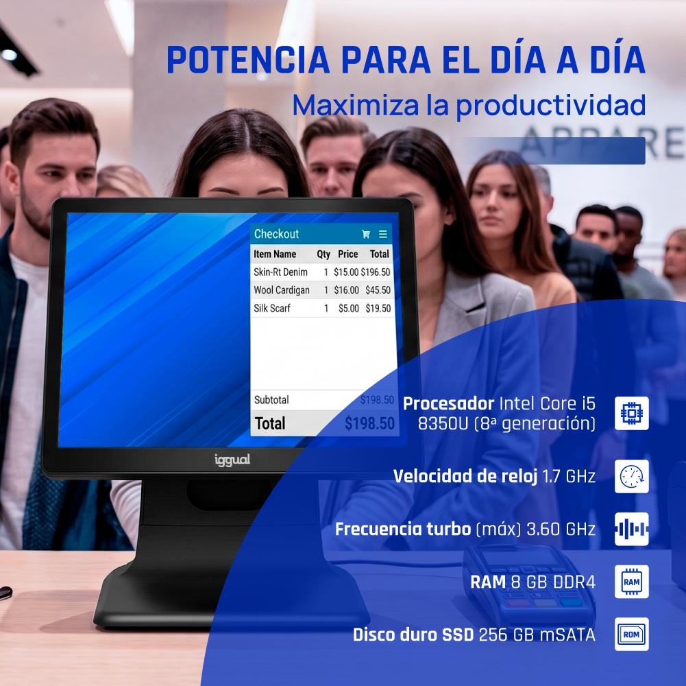 iggual TPV AIO 15" i5 8350U 8+256GB WiFi W11 Pro - detalle