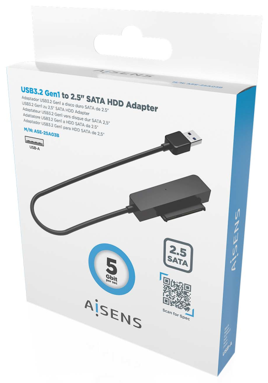 ADAPTADOR AISENS SATA A USB-A USB 3.0/3.1 GEN1 DISCOS 2.5 NEGRO - detalle
