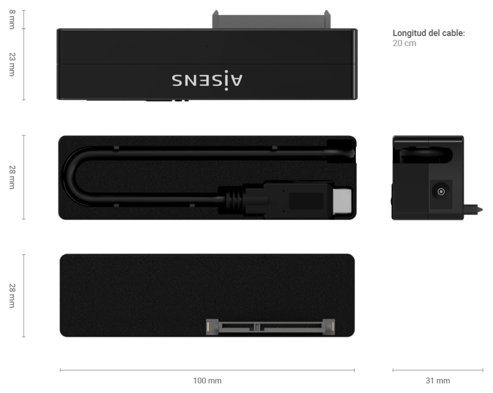 ADAPTADOR AISENS SATA A USB-C USB 3.0 3.1 GEN1 2.5" 3.5" NEGRO - detalle