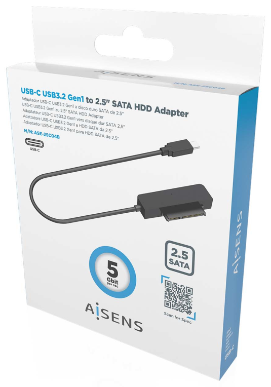 ADAPTADOR AISENS SATA A USB-C USB 3.0/3.1 GEN1 DISCOS 2.5 NEGRO - detalle