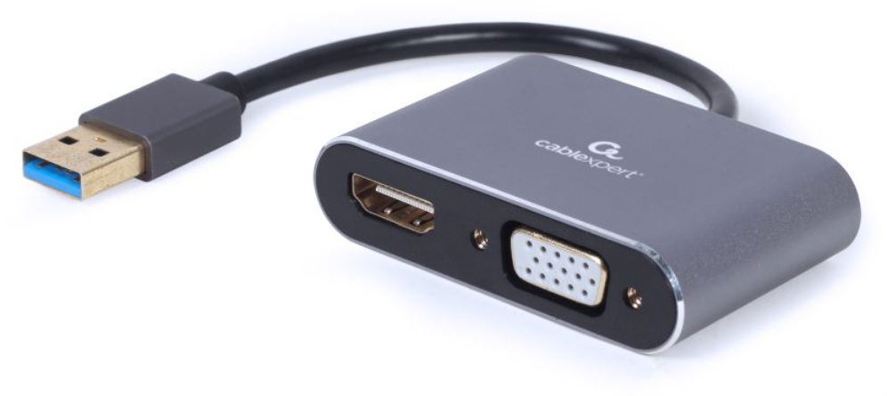 ADAPTADOR DE PANTALLA GEMBIRD USB A HDMI , VGA, GRIS ESPACIAL