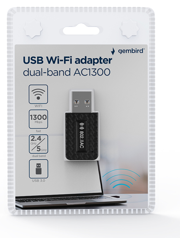 ADAPTADOR GEMBIRD WI-FI USB AC1300 DE BANDA DUAL COMPACTO