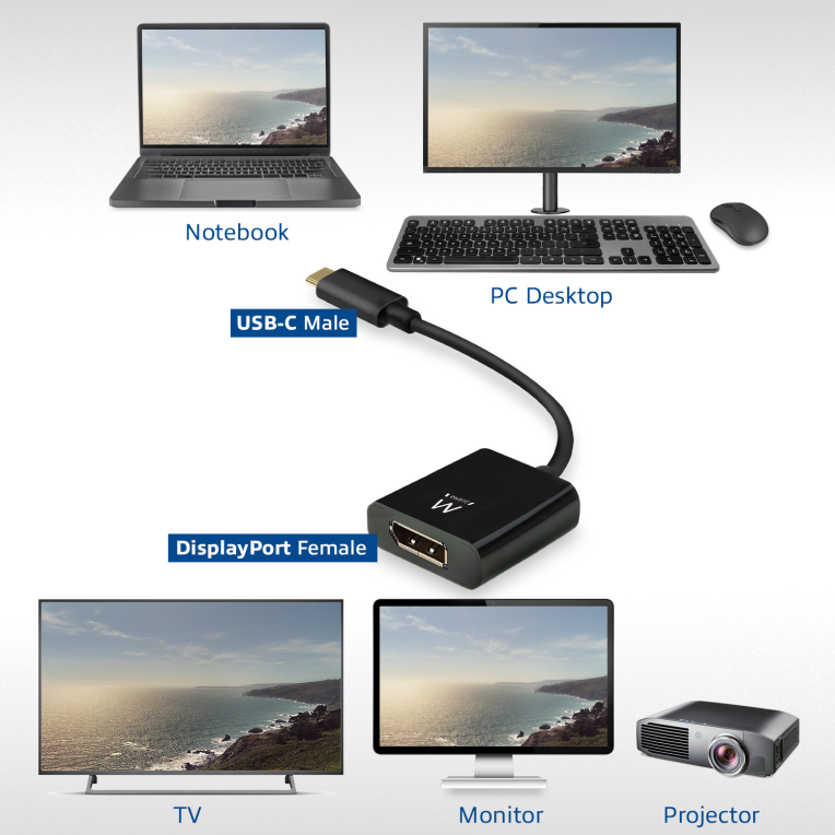 ADAPTADOR GRAFICO EWENT USB TIPO C DP 4K 60HZ - detalle