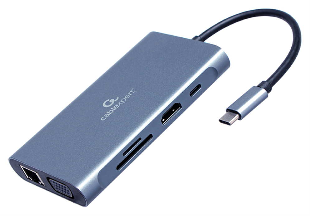 ADAPTADOR MULTIP GEMBIRD USBC 7EN1 HUB3.0,HDMI,VGA,PD,LECTOR TARJETAS,AUDIOGRIS