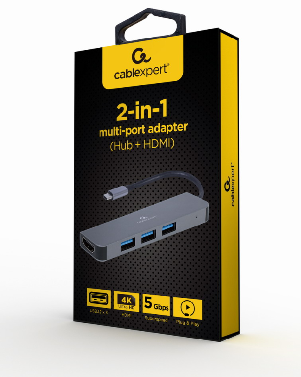 ADAPTADOR MULTIPUERTO GEMBIRD USB TIPO C 2 EN 1 HUB , HDMI - detalle