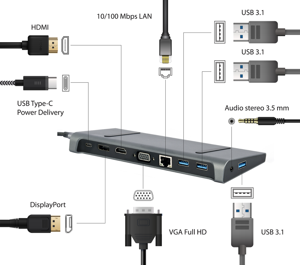 ADAPTADOR MULTIPUERTO USB TIPO C 9 EN 1 - detalle